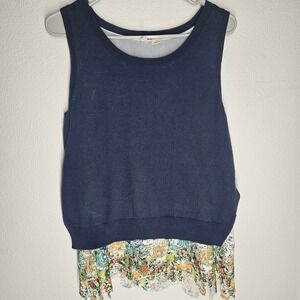 Moth layered knit‎ floral print mesh tank top women's M navy blue
